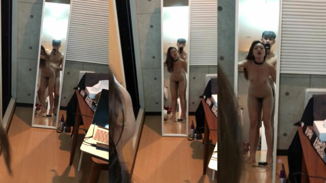 Asian college couple mirror sex selfie