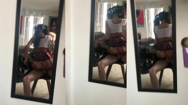 Teen couple chair ride selfie